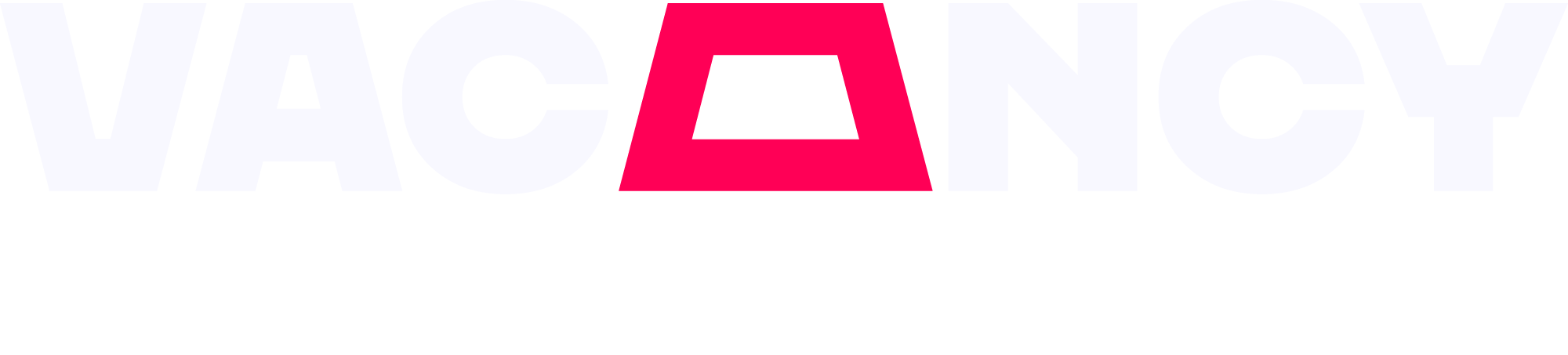 Logo Vacancy bianco e fucsia su fondo nero