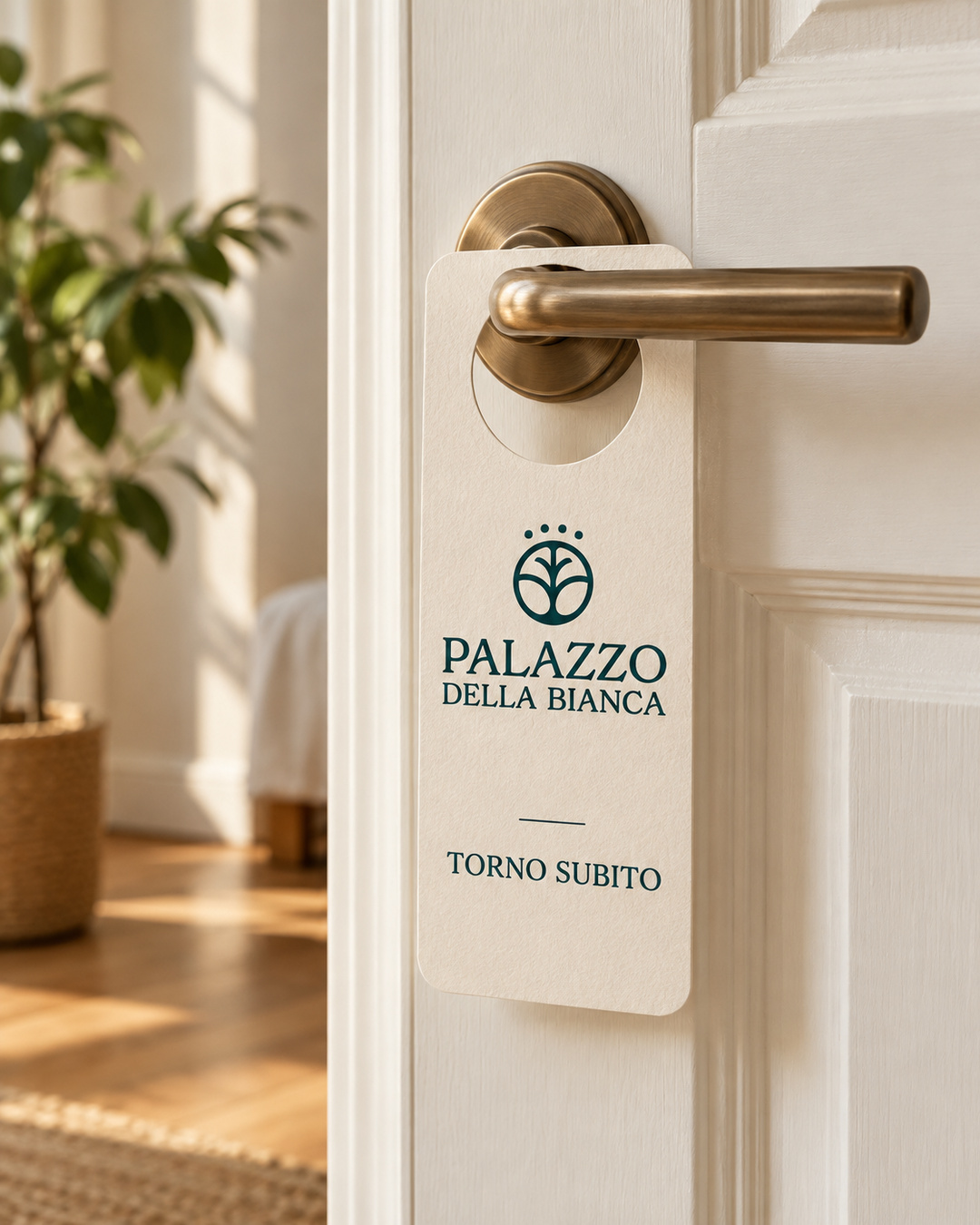 Cartello porta di Palazzo della Bianca con simbolo e logotipo