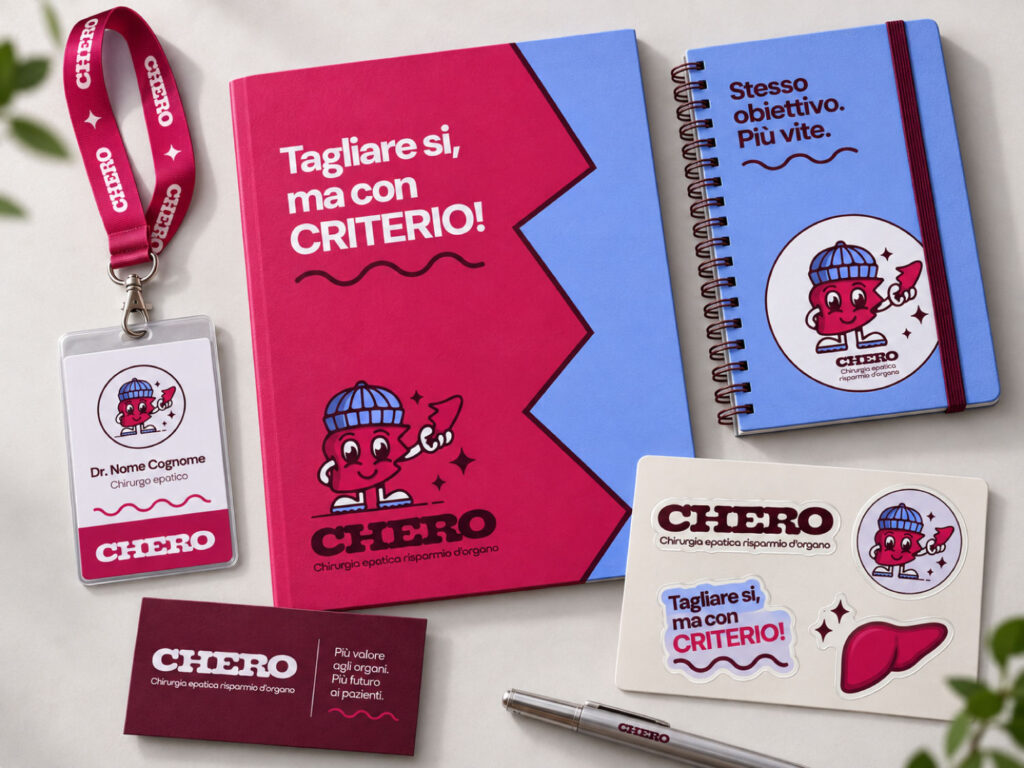 Applicazioni della brand identity CHERO per la comunicazione medica