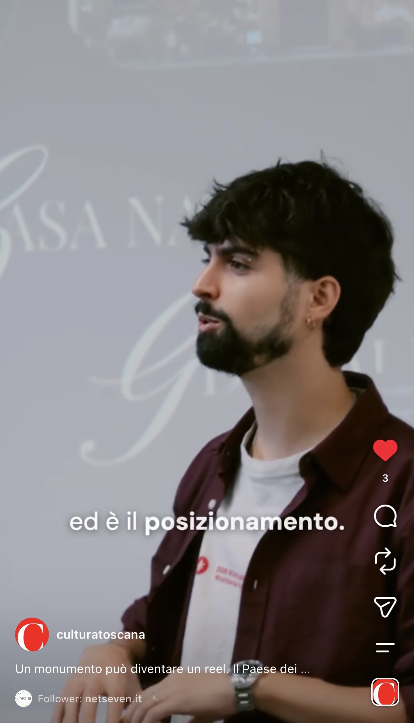 Pietro durante la presentazione all’Internet Festival di Pisa, dal reel di Cultura Toscana