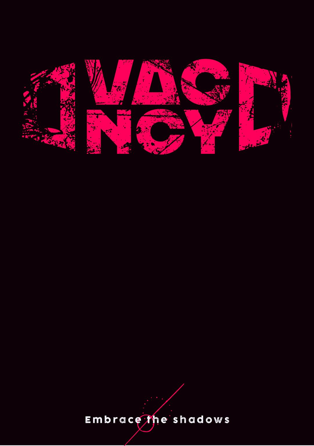 Grafica 3 Vacancy stampata in nero sul retro di una maglia chiara